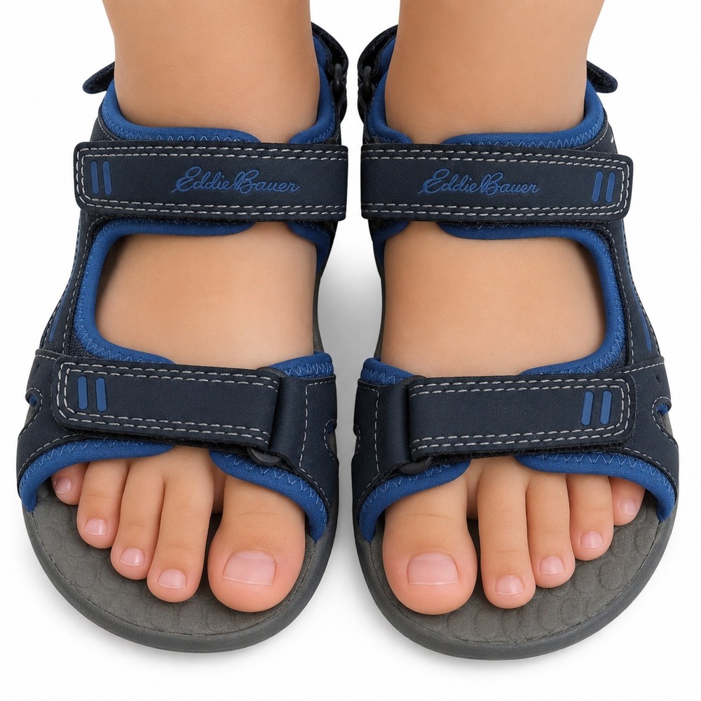 Eddie Bauer Kids Boys‎ Navy Blue Gray Sport Sandals Hook and Loop Size 3